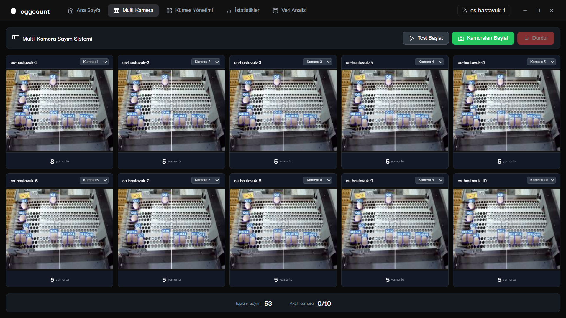Yumurta sayma makinası multi kamera ekranı - Çoklu IP kamera sistemi gerçek zamanlı otomatik tespit